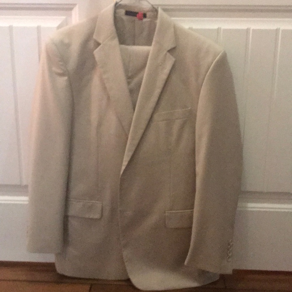 Tan suit. Only worn once!